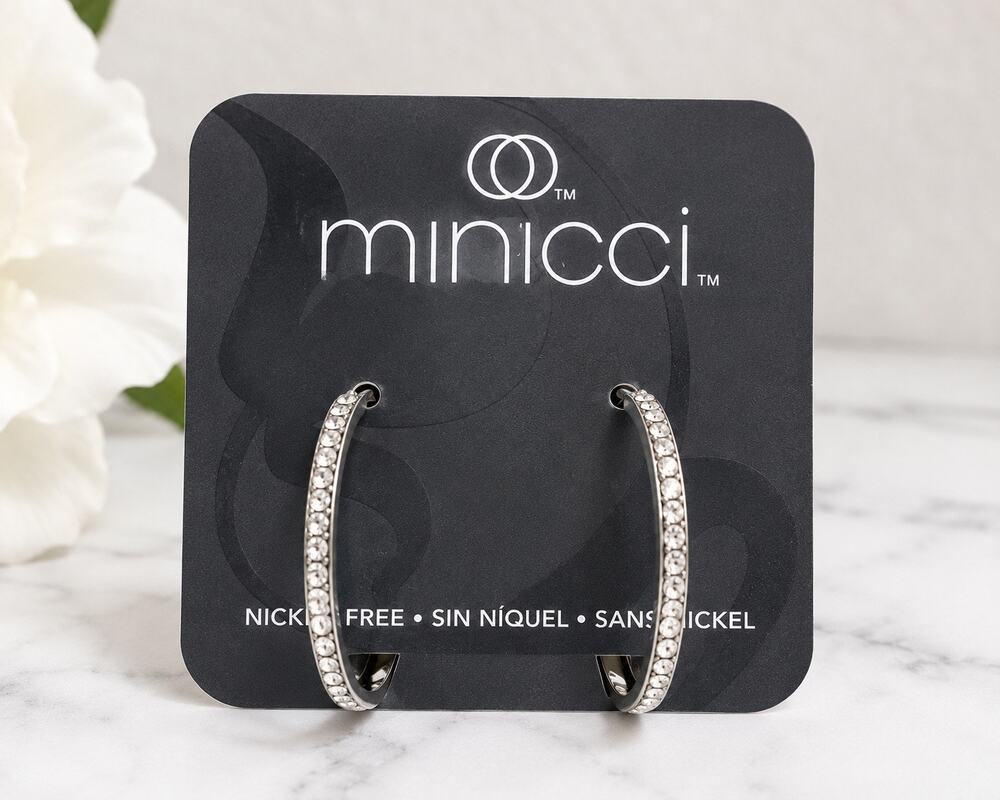 Minicci Silver Tone Rhinestone Hoop Earrings Dainty Sparkle Nickel Free NWT